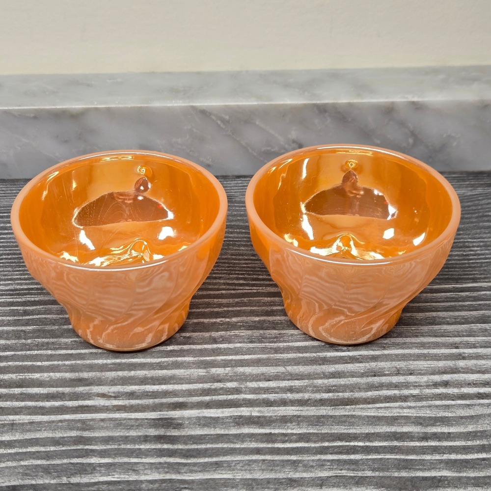 Vintage Anchor Hocking Fire King Peach Luster‎ Swirl Demitasse Demi Mini Teacups - Picture 4 of 8